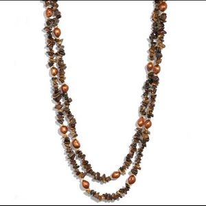 Freshwater Pearl & TigerEye Gemstone Necklace